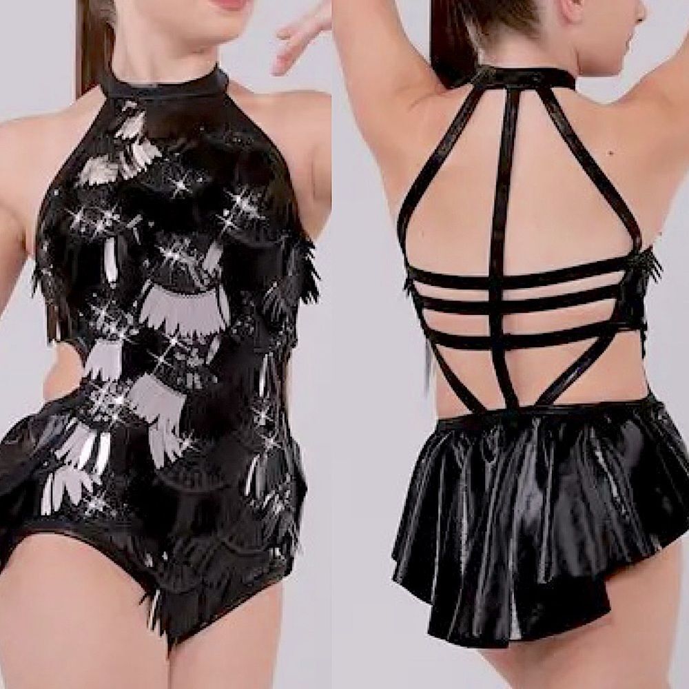 WEISSMAN Elite Dance Costume black fringe glam Do It Like This 15259 LC child